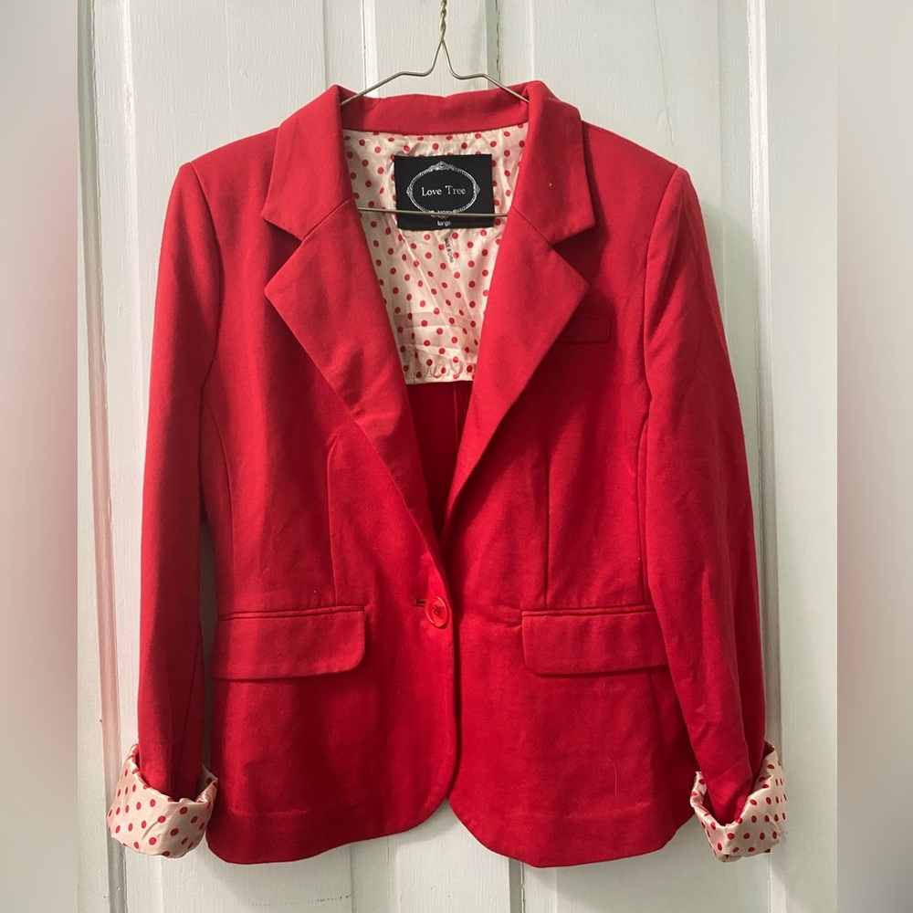 Red Blazer with Polka Dot Cuffs - Size S